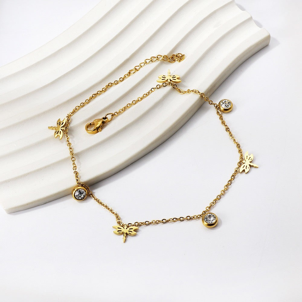 Golden Dragonfly Anklet